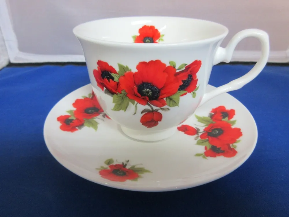 Teacups & Saucers|Adderley Ceramics Autumn Poppy Teacup & Saucer