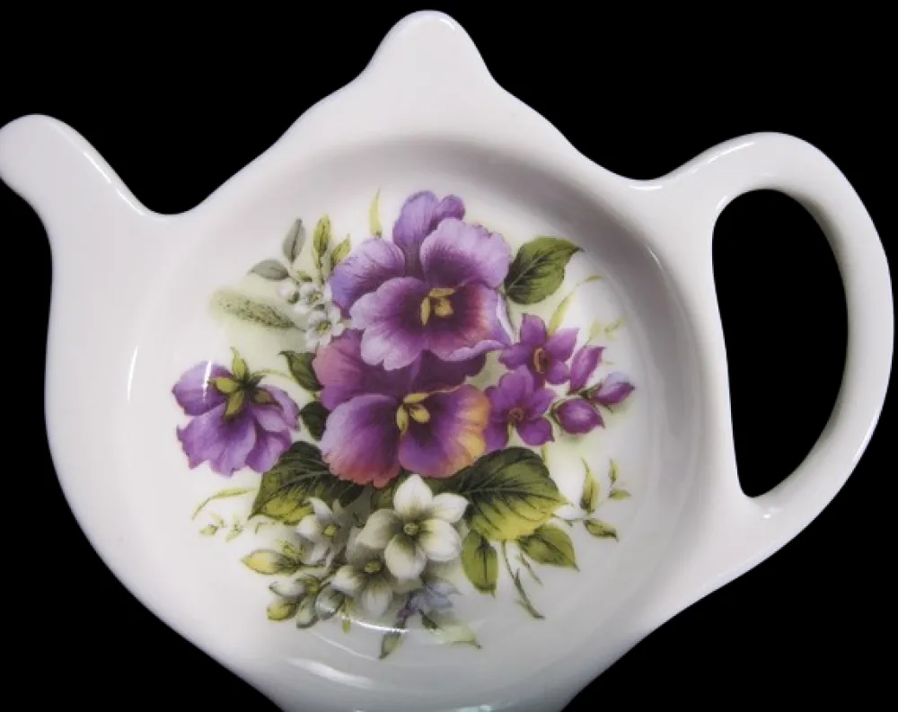 Tea Bag Holders & Squeezers|Adderley Ceramics Pansy Tea Tidy