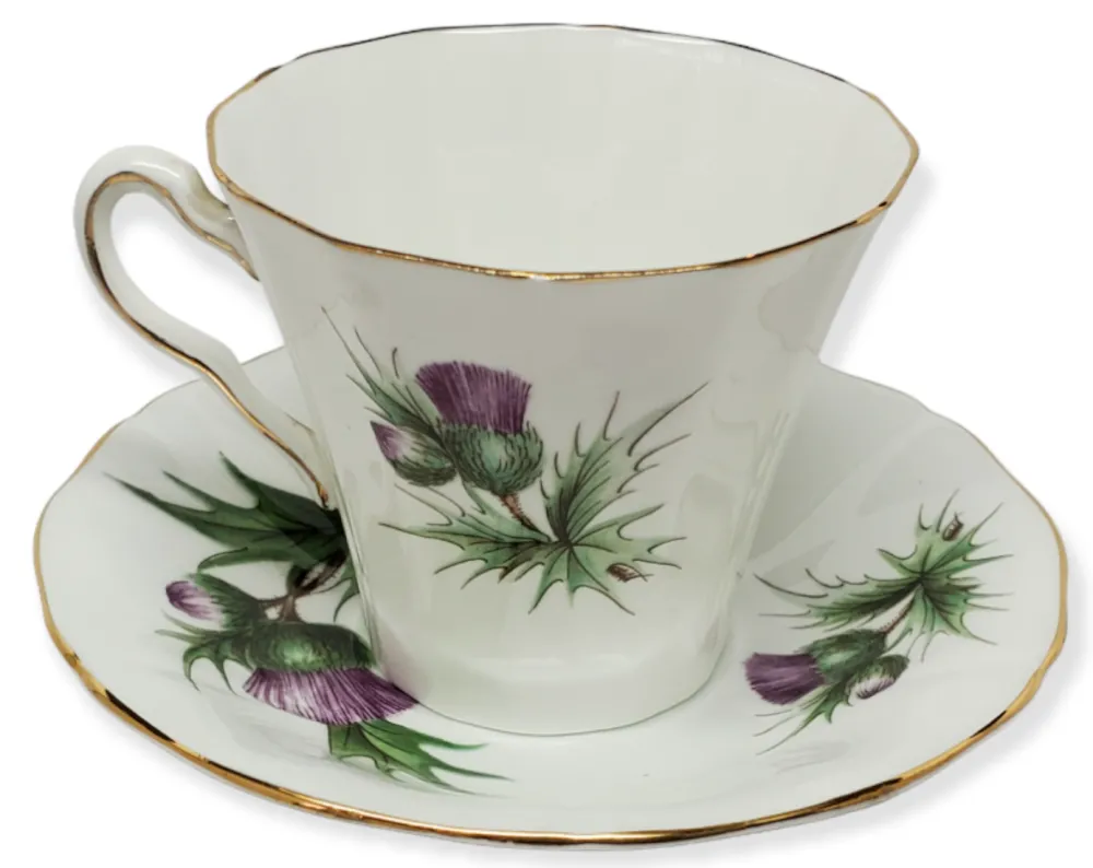 Teacups & Saucers|Adderley Ceramics Thistle Cup & Saucer with Gold Trim