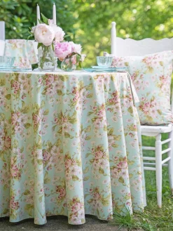 April Cornell Tablecloths|Apple Blossom Aqua 88" Round Tablecloth