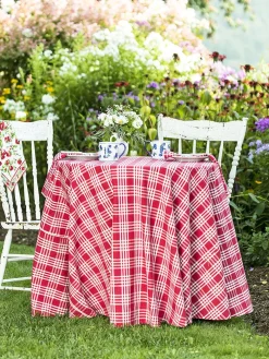 April Cornell Tablecloths|Berry Plaid Round Tablecloth - 88"