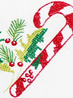 April Cornell Aprons|Candy Cane Ecru Cross Stitch Embroidered Chef Apron
