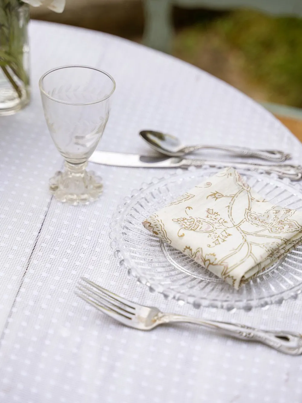 April Cornell Tablecloths|Ella Dot Lace Tablecloth, 56" x 56"