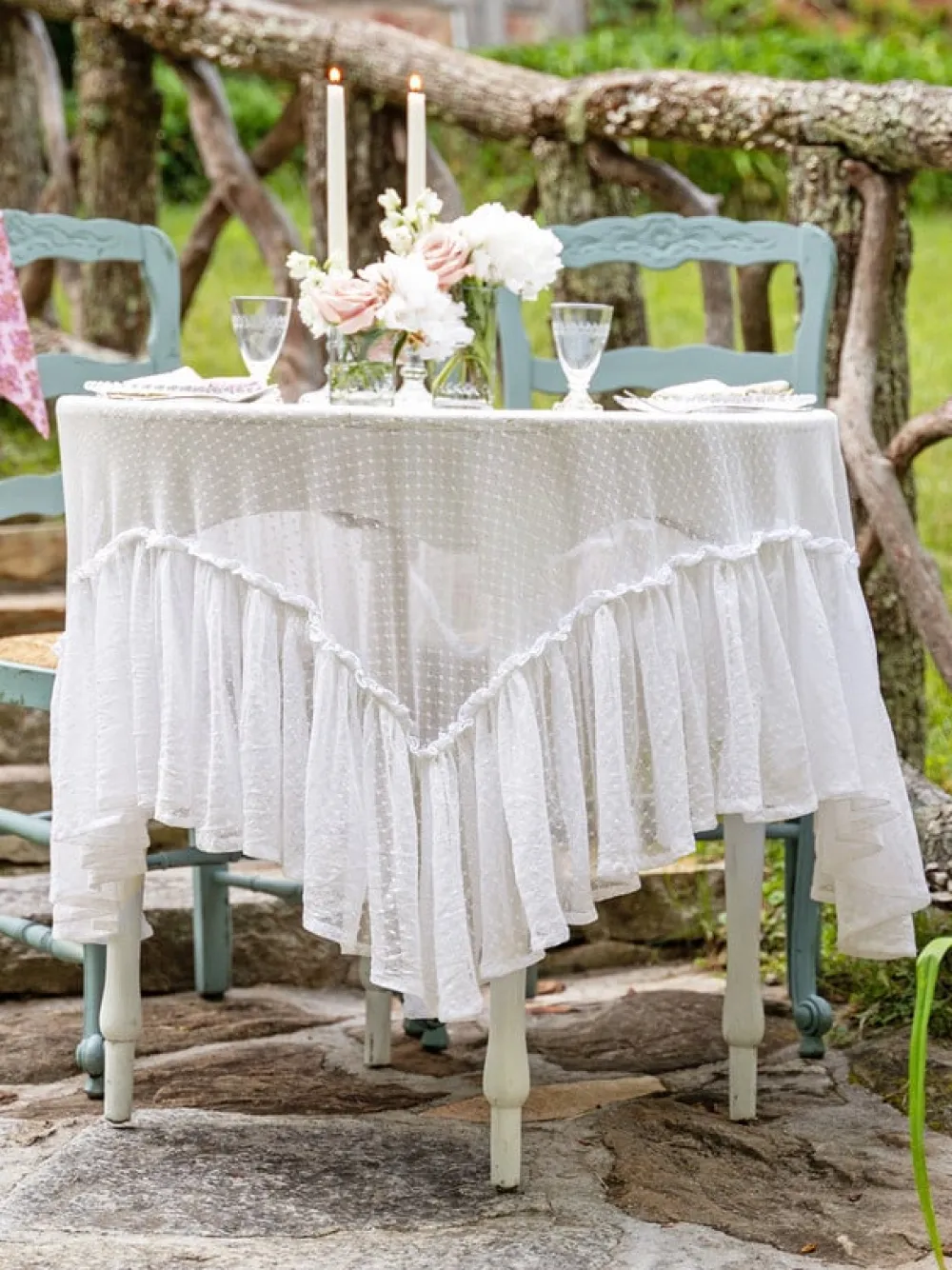 April Cornell Tablecloths|Ella Dot Lace Tablecloth, 56" x 56"