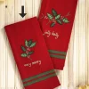 April Cornell Tea Towels|Holly Gingham Very Merry Embroidered Tea Towel