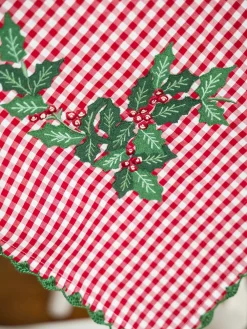April Cornell Tablecloths|Holly Gingham Embroidered Square Tablecloth, 36" x 36"
