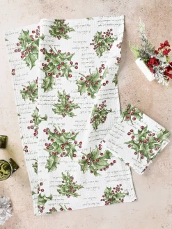 April Cornell Tea Towels|Holly Song Ecru Tea Towel