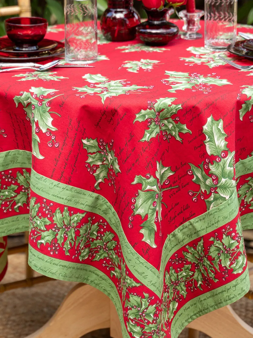 April Cornell Tablecloths|Holly Song Red Tablecloth, 60" x 90"