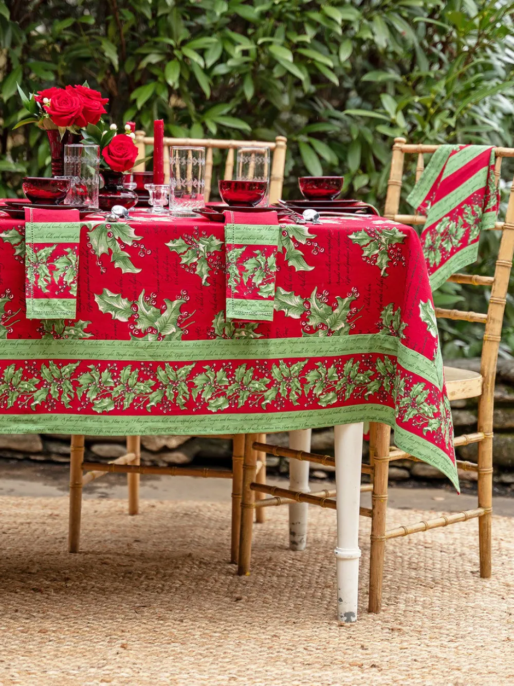 April Cornell Tablecloths|Holly Song Red Tablecloth, 60" x108"