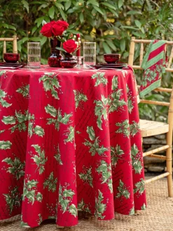 April Cornell Tablecloths|Holly Song Red 88" Round Tablecloth