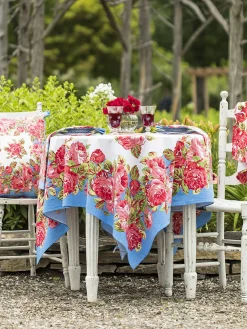April Cornell Tablecloths|La Vie En Rose Blue Square Tablecloth