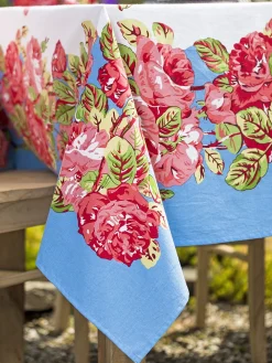 April Cornell Tablecloths|La Vie En Rose Blue Square Tablecloth