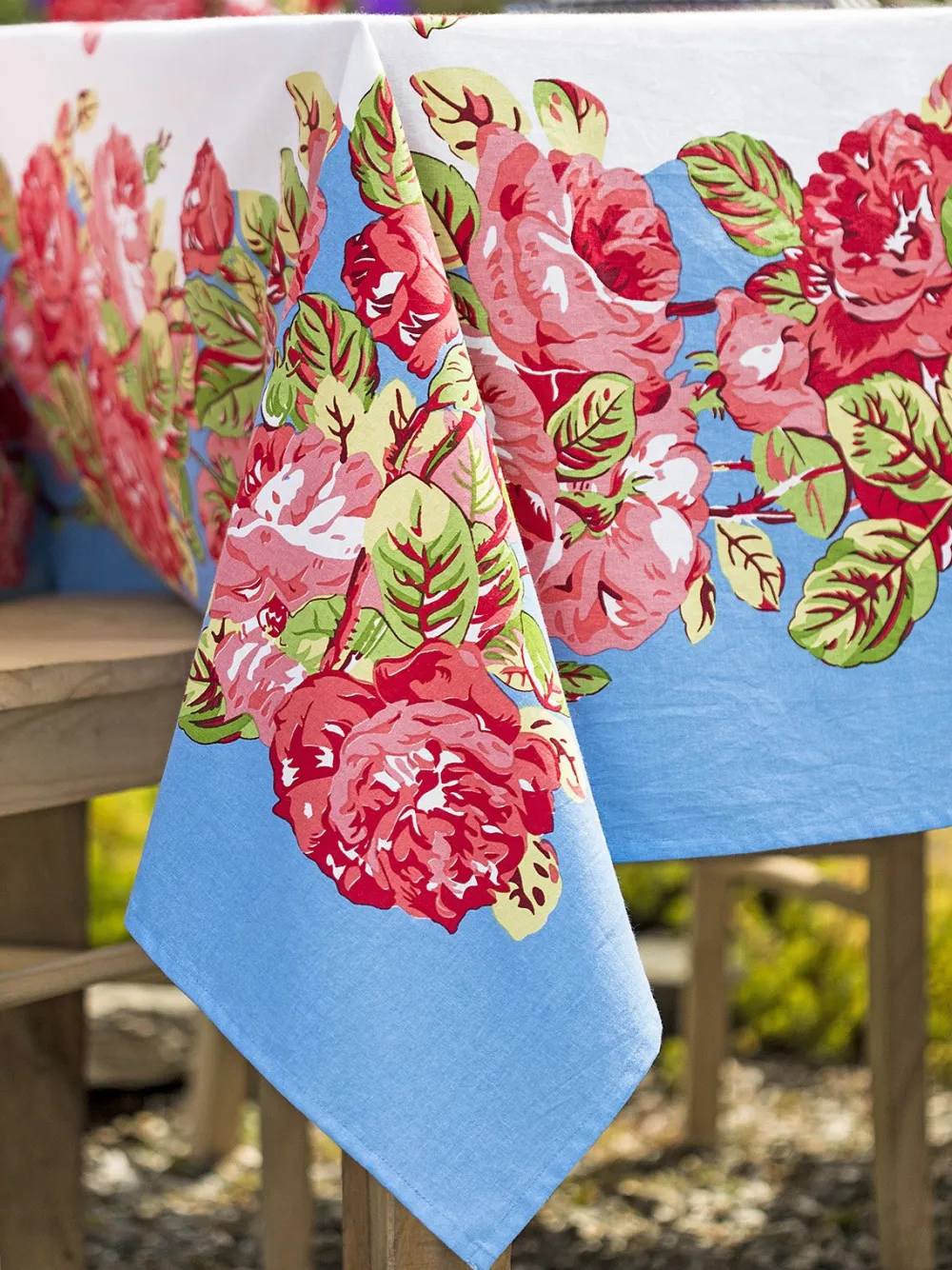 April Cornell Tablecloths|La Vie En Rose Blue Tablecloth, 60" x 90"
