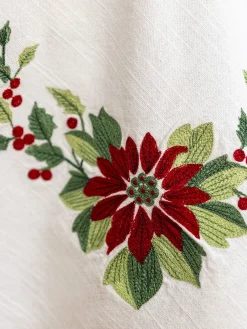 April Cornell Tablecloths|Poinsettia Embroidered Tablecloth, 36" x 36"