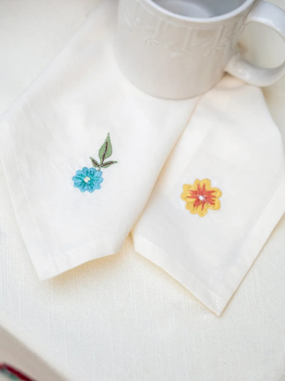 April Cornell Cotton Napkins|Rooster Embroidered Tea Napkins