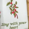 April Cornell Tea Towels|Sing with Your Heart' Holly Embroidered White Tea Towel