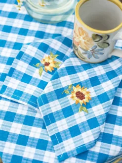 April Cornell Cotton Napkins|Sunflower Navy Embroidered Tea Napkins