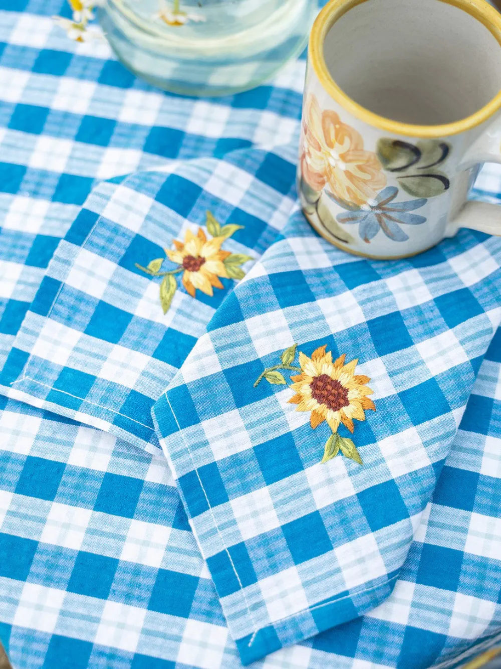 April Cornell Cotton Napkins|Sunflower Navy Embroidered Tea Napkins