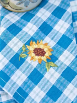April Cornell Cotton Napkins|Sunflower Navy Embroidered Tea Napkins