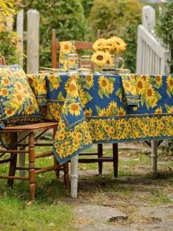 April Cornell Tablecloths|Sunflower Valley Navy Tablecloth, 60" x 108"