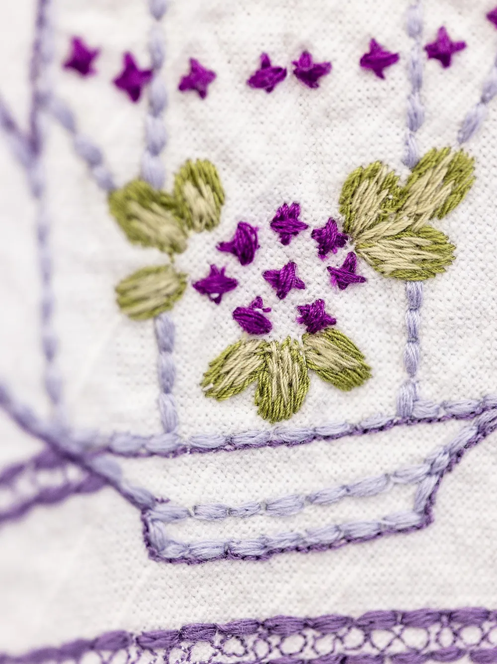 April Cornell Tablecloths|Tea Time Embroidered Tablecloth - Lavender - 36" x 36"