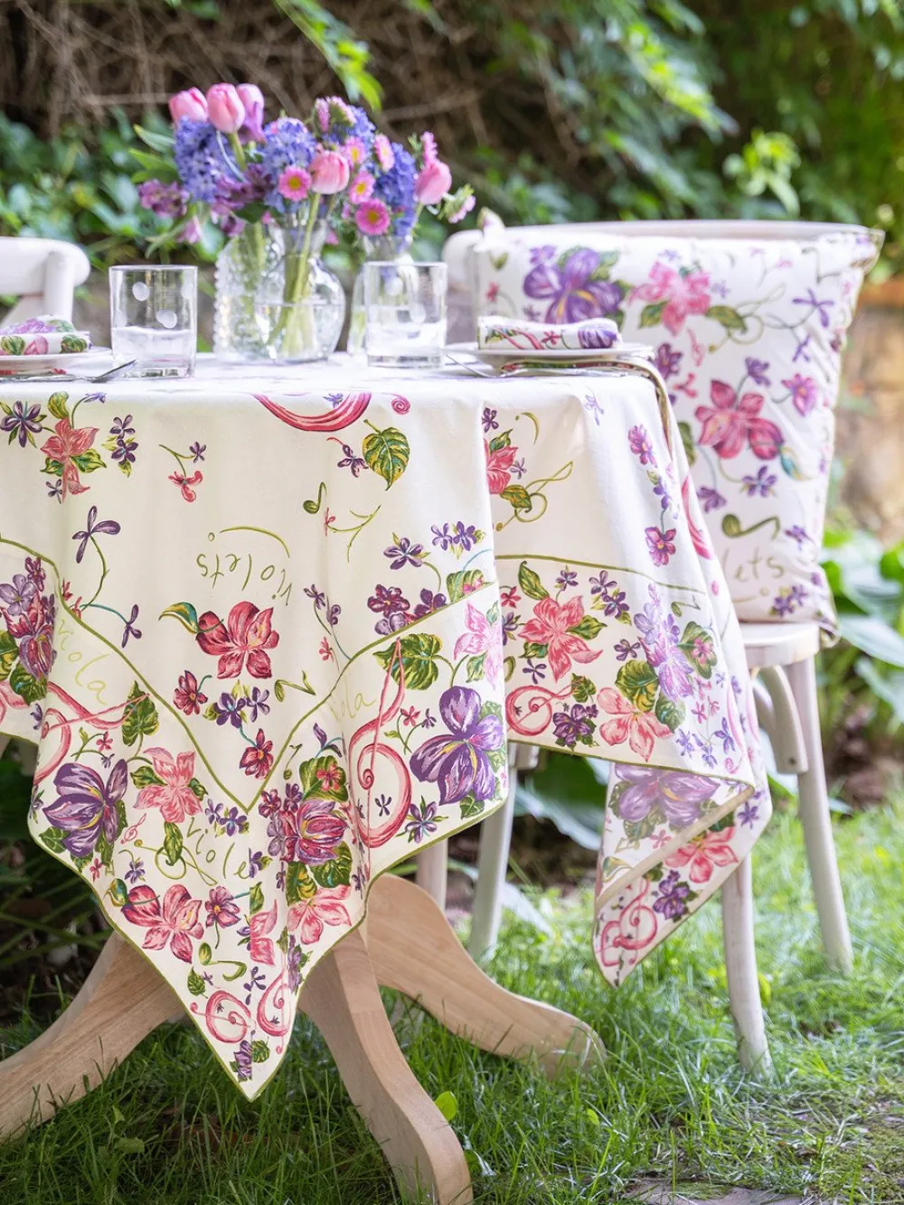 April Cornell Tablecloths|Violets Ecru Tablecloth, 60" x 90"