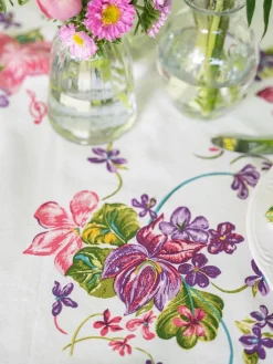 April Cornell Tablecloths|Violets Ecru 88" Round Tablecloth