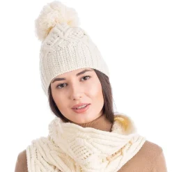 Hats|Aran Wool Bobble Hat (Cream)