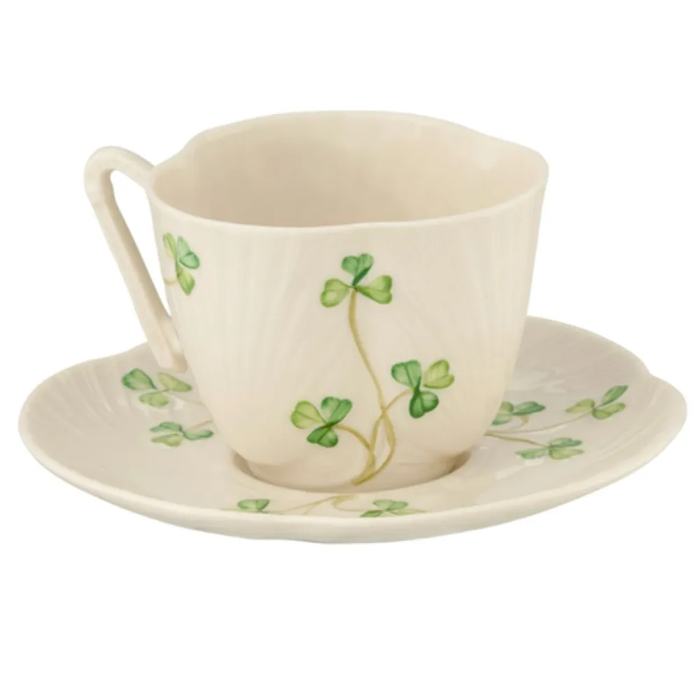 Belleek Belleek|Teacups & Saucers|Shamrock Harp Teacup & Saucer