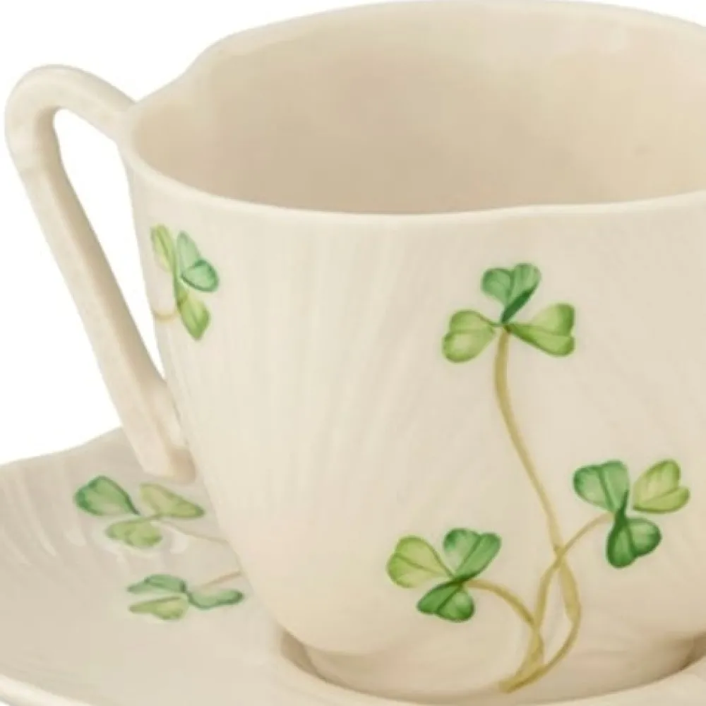 Belleek Belleek|Teacups & Saucers|Shamrock Harp Teacup & Saucer