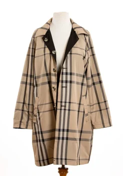 Rainwear & Umbrellas|Black & Plaid Rain Trench Coat with Detachable Hood