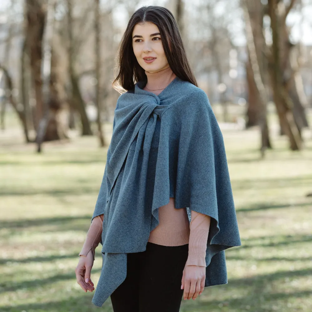Scarves & Wraps|Blue Lambswool Draped Shawl