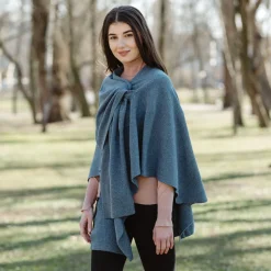 Scarves & Wraps|Blue Lambswool Draped Shawl