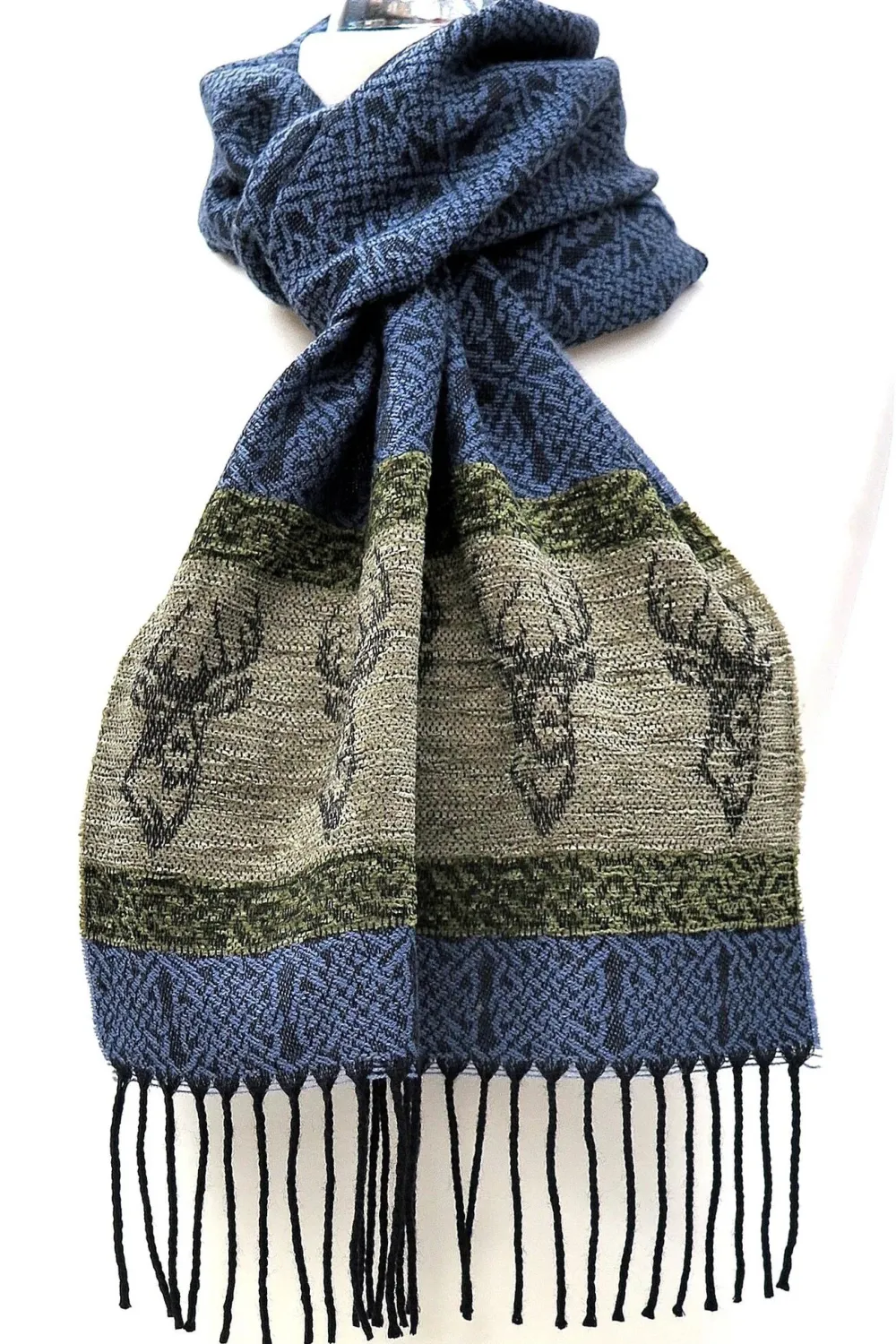 Scarves & Wraps|Calzeat of Scotland Celtic Alba Highland Stag Blue Jacquard Scarf