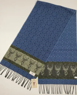 Scarves & Wraps|Calzeat of Scotland Celtic Alba Highland Stag Blue Jacquard Scarf