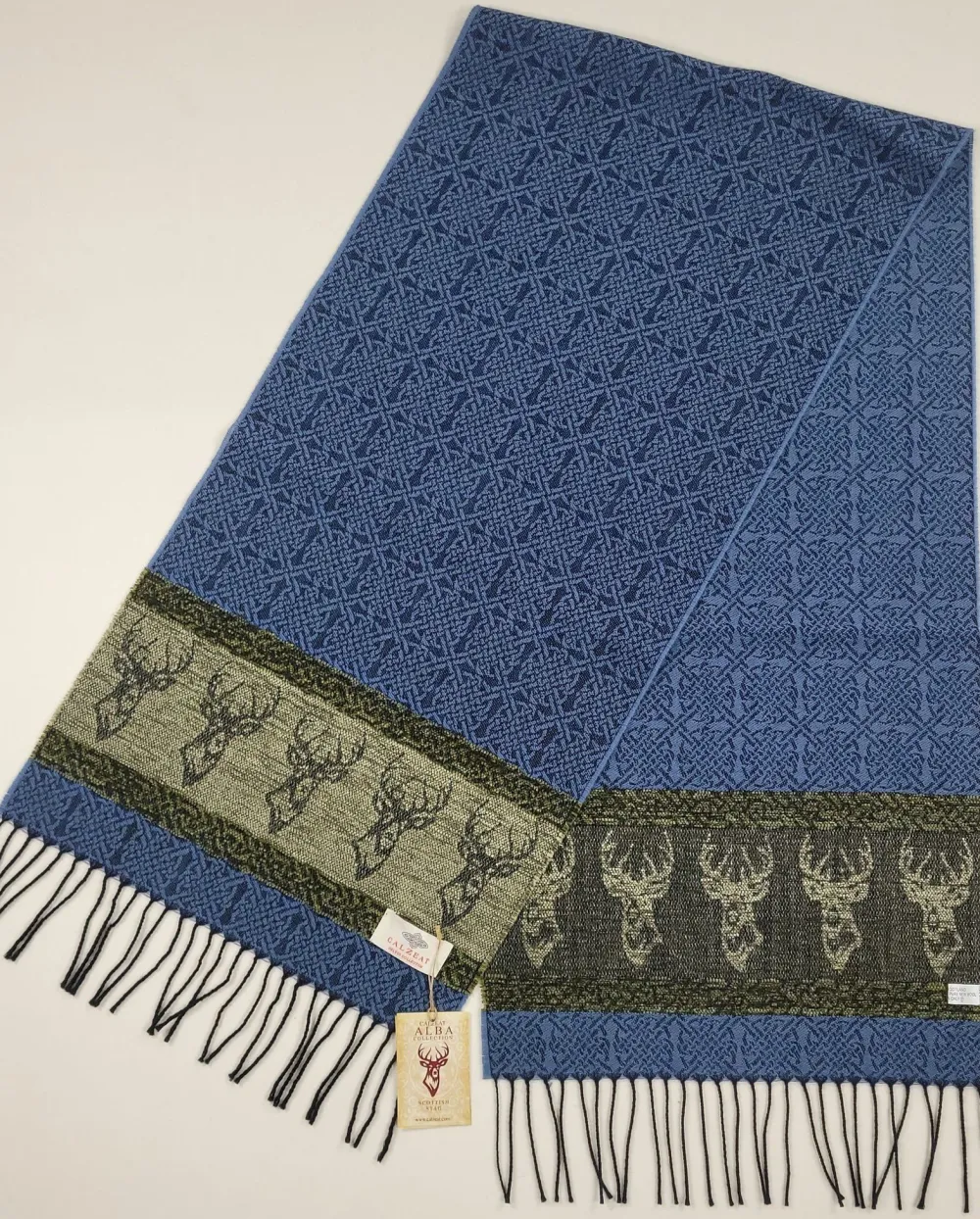 Scarves & Wraps|Calzeat of Scotland Celtic Alba Highland Stag Blue Jacquard Scarf