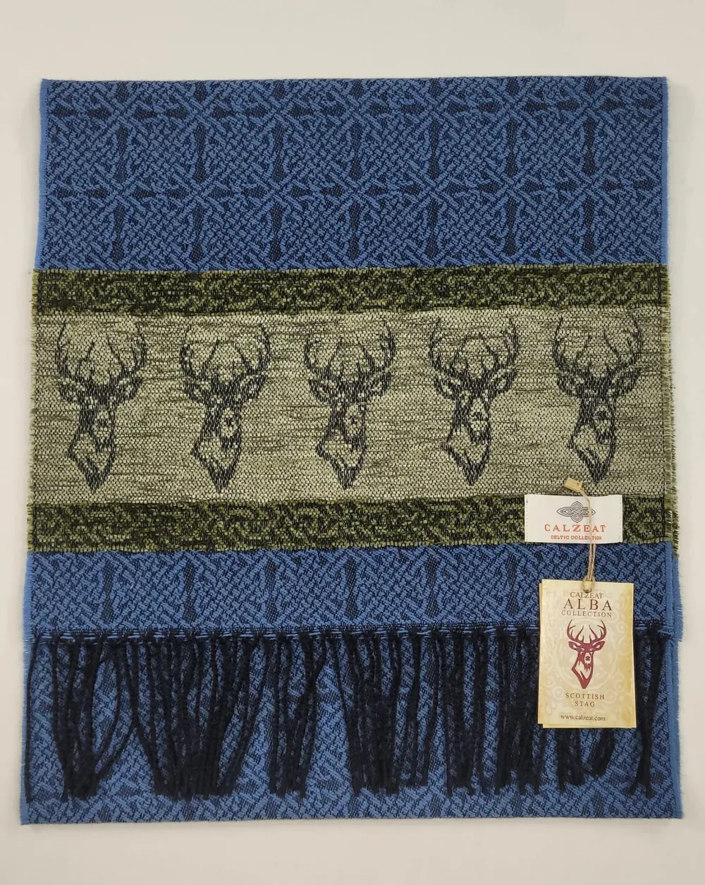 Scarves & Wraps|Calzeat of Scotland Celtic Alba Highland Stag Blue Jacquard Scarf