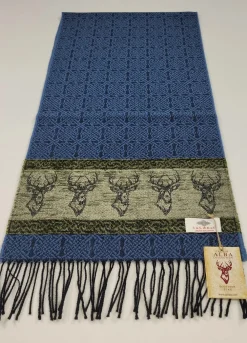 Scarves & Wraps|Calzeat of Scotland Celtic Alba Highland Stag Blue Jacquard Scarf