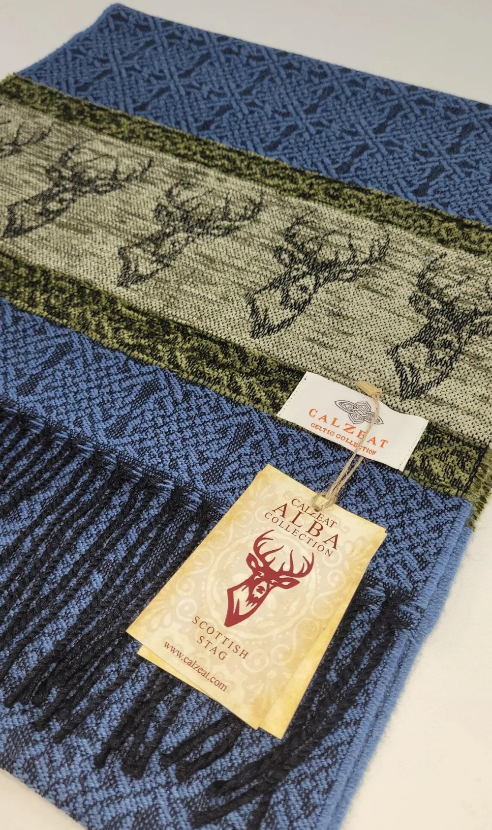 Scarves & Wraps|Calzeat of Scotland Celtic Alba Highland Stag Blue Jacquard Scarf