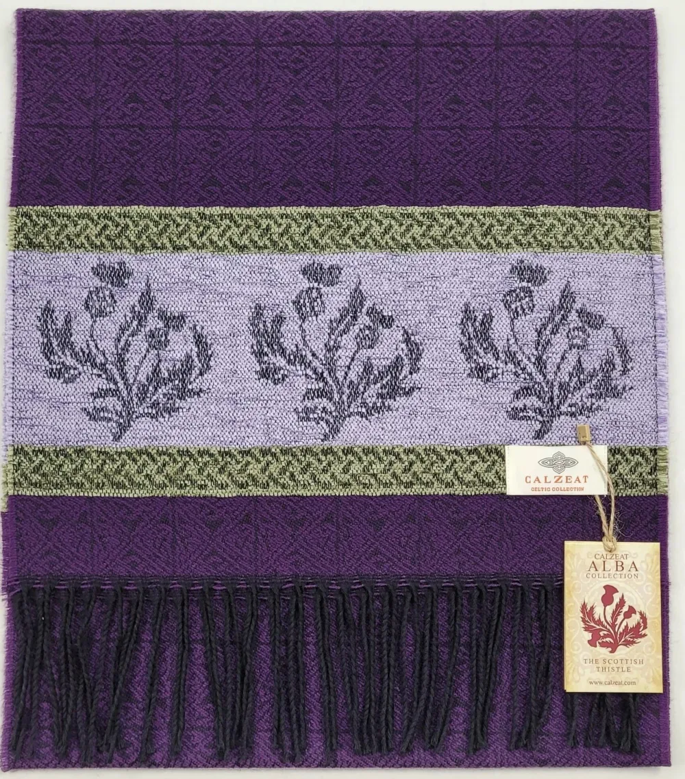 Scarves & Wraps|Calzeat of Scotland Celtic Alba Thistle Purple Jacquard Scarf