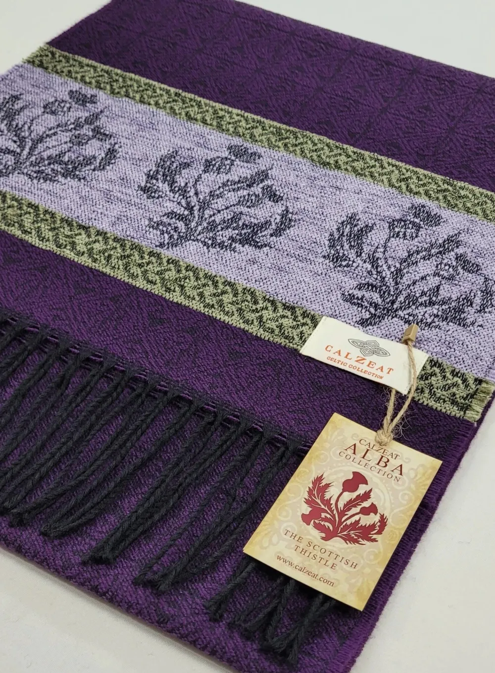 Scarves & Wraps|Calzeat of Scotland Celtic Alba Thistle Purple Jacquard Scarf