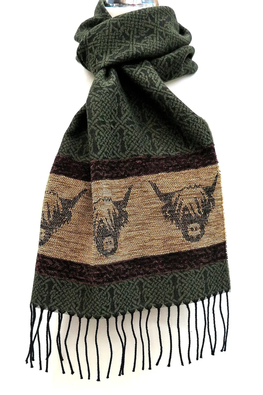 Scarves & Wraps|Calzeat of Scotland Celtic Alba Highland Cow Loden Jacquard Scarf