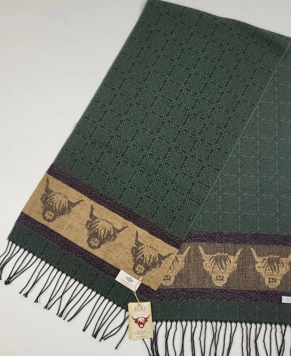 Scarves & Wraps|Calzeat of Scotland Celtic Alba Highland Cow Loden Jacquard Scarf