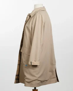 Rainwear & Umbrellas|Camel & Plaid Rain Trench Coat with Detachable Hood
