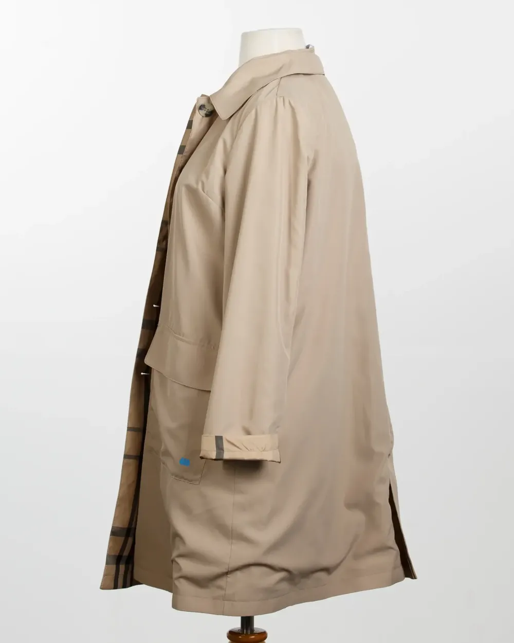 Rainwear & Umbrellas|Camel & Plaid Rain Trench Coat with Detachable Hood