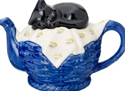 Teapots|Carters of Suffolk Black Cat on Blue Basket Teapot