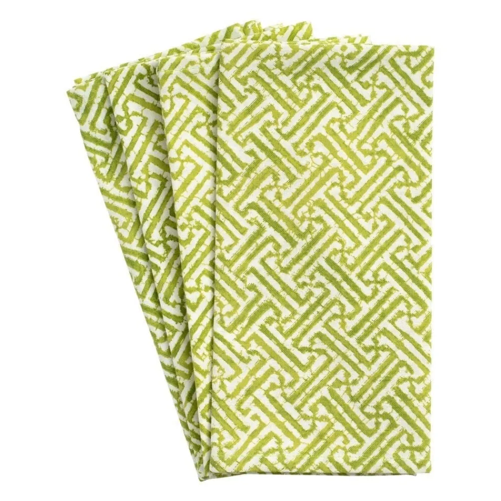 Caspari Cotton Napkins|Fretwork Green Cotton Napkin Set