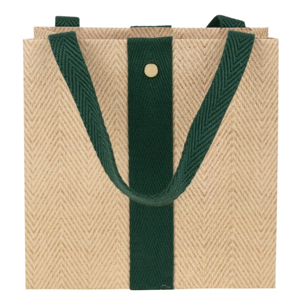 Caspari Gift Bags|Jute And Twill Natural/Hunter Small Gift Bag