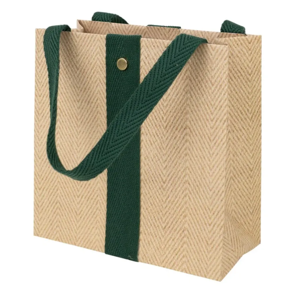 Caspari Gift Bags|Jute And Twill Natural/Hunter Small Gift Bag