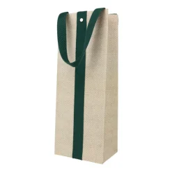 Caspari Gift Bags|Jute And Twill Natural/Hunter Bottle Bag